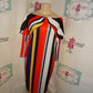 White Colorful Stripe Off Shoulder Dress Size L