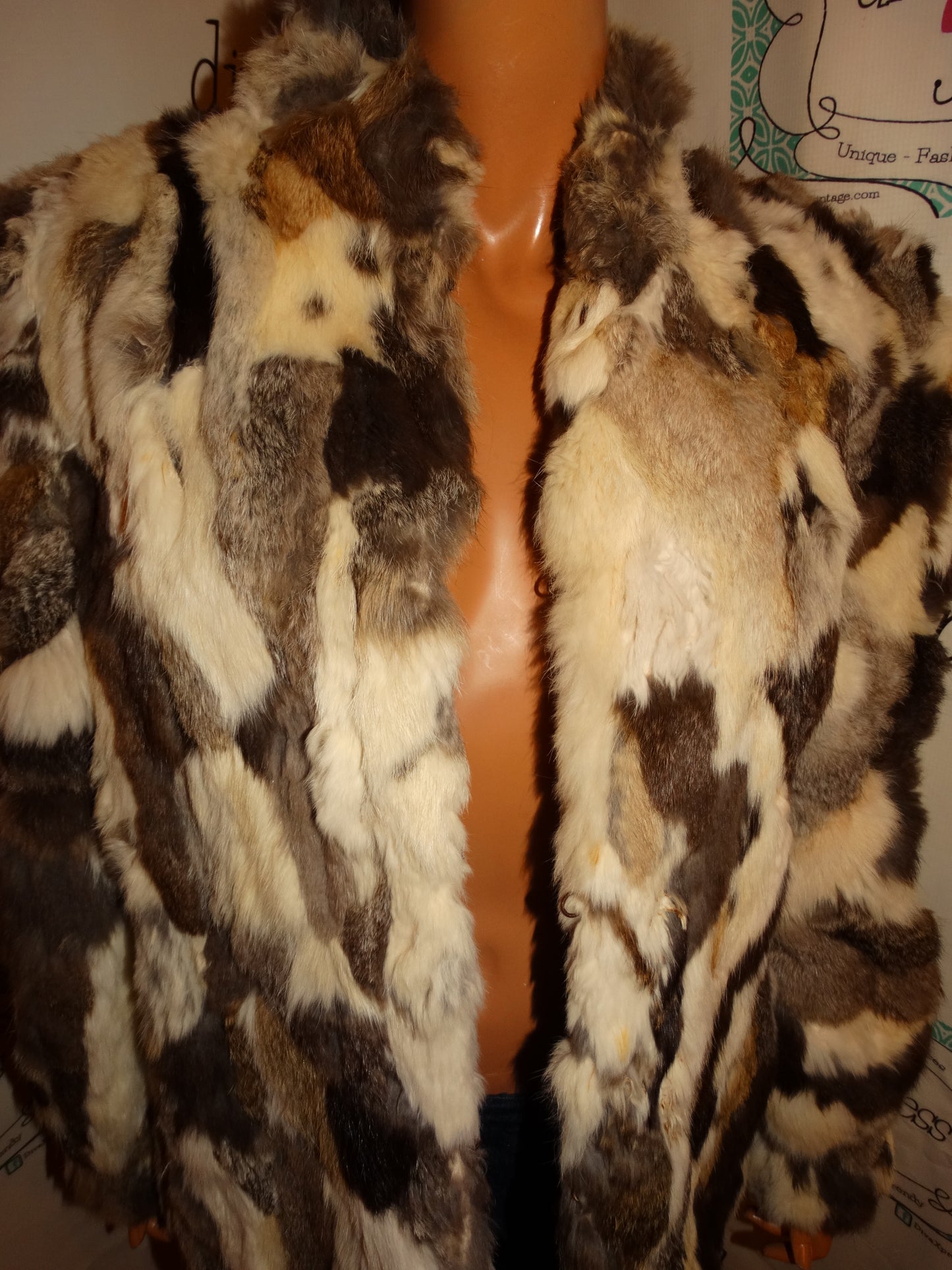 Vintage Rabbit Fur multicolor Coat Size L