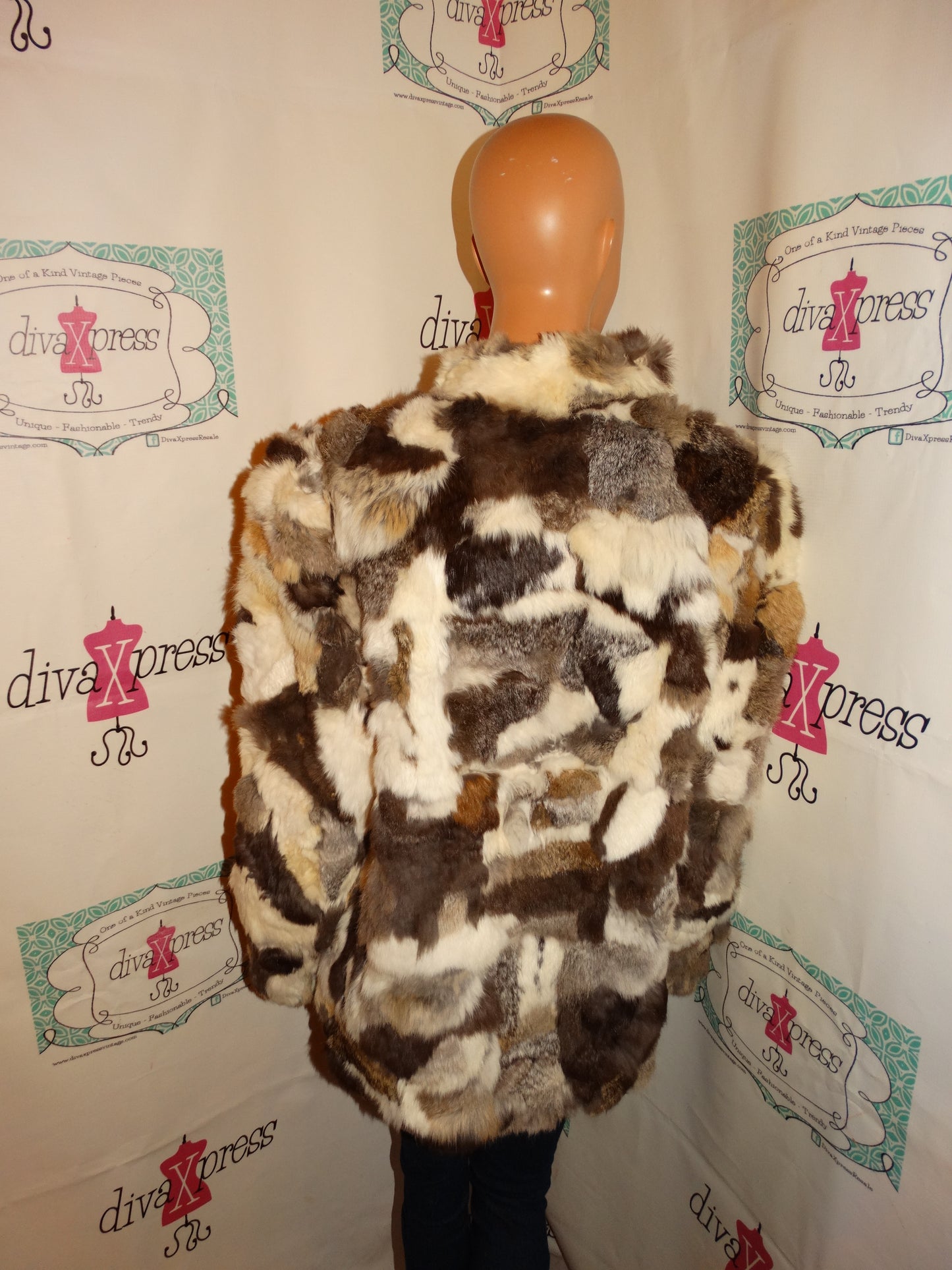 Vintage Rabbit Fur multicolor Coat Size L