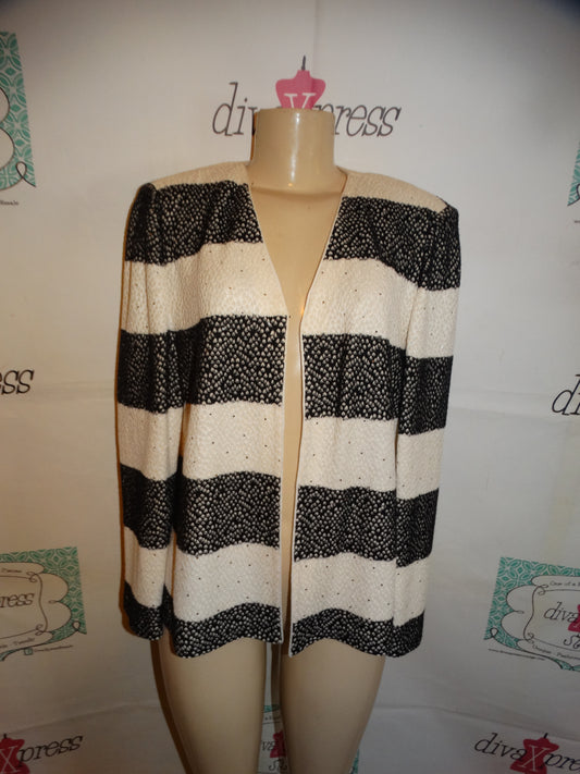 Vintage St John Black/White Stripe Sweater Cardigan Size L
