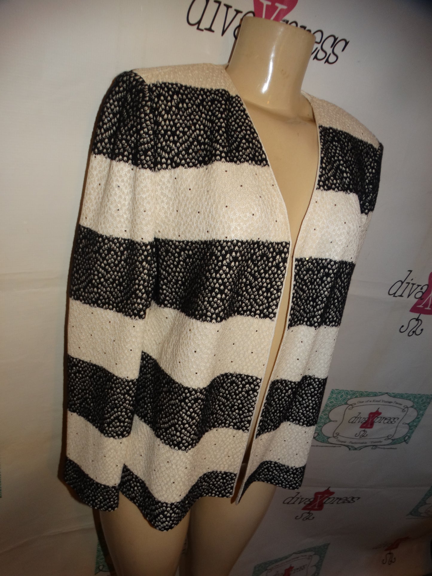 Vintage St John Black/White Stripe Sweater Cardigan Size L