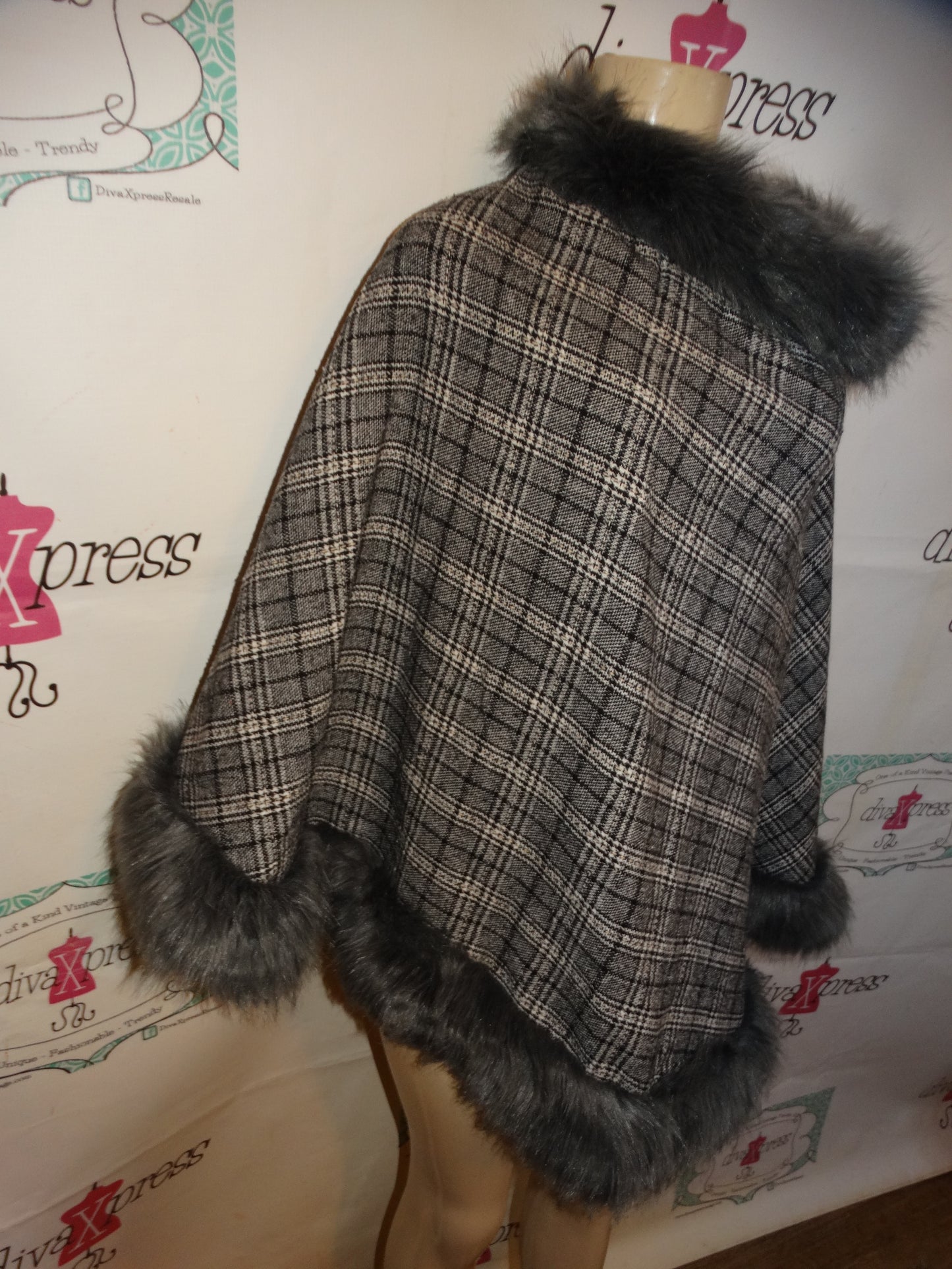Gray Plaid poncho One Size Fits All