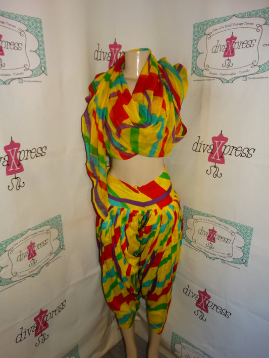 Vintage Yellow Red/Green Blue Pants and Scarf Set Size XL