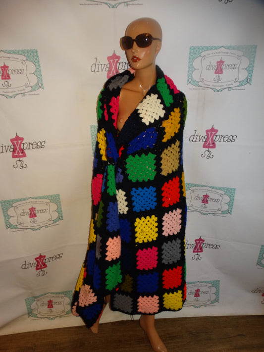 Vintage XXL Poncho Throw Colorful  One Size Fits All