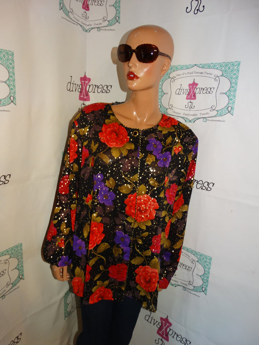Vintage Jordan Woman  Black Colorful Floral Blouse Size 2x