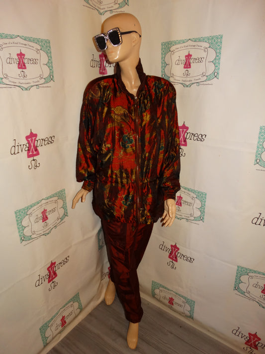 Vintage Lavon Burgundy Chain Track Suit Size L