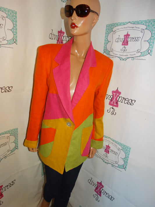 Vintage International Scene Orange Colorblock Blazer Size L