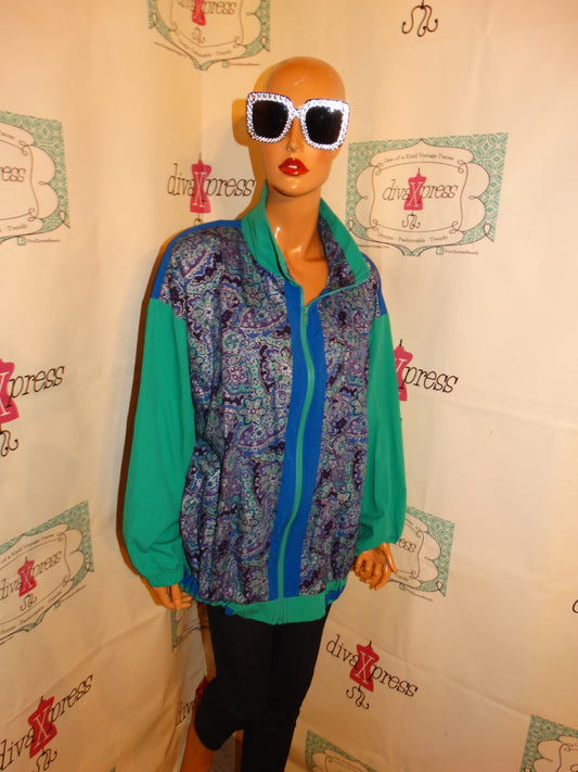 Vintage Silver Threads Green/Blue Colorblock Jacket Size 2x