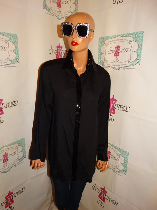 Vintage Venezia Black Sequins Top Size 1x