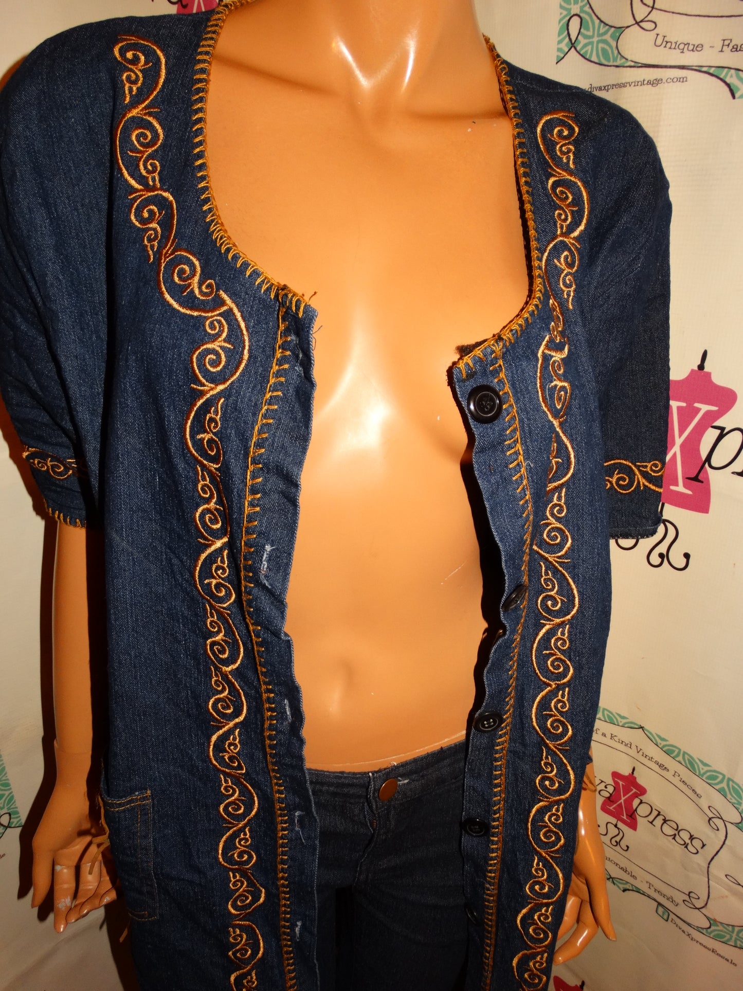 Vintage Sun Shingle Blue Jean Throw Duster Size L