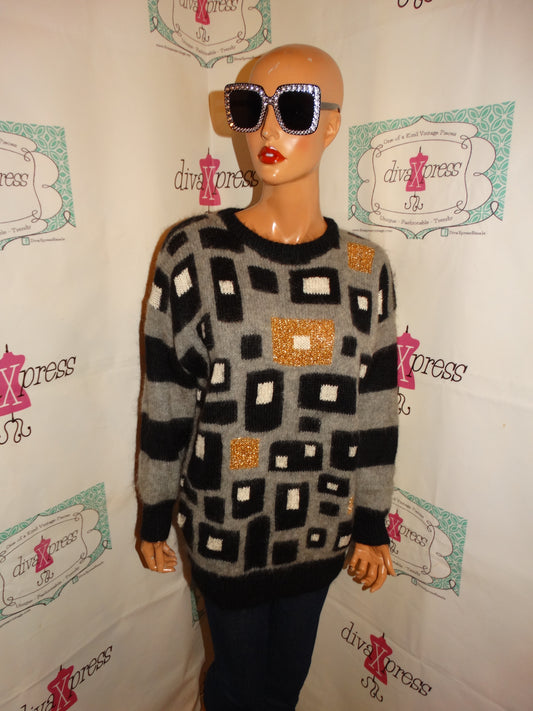 Vintage Mariel Kim Gray/Black/Gold Sweater Size M