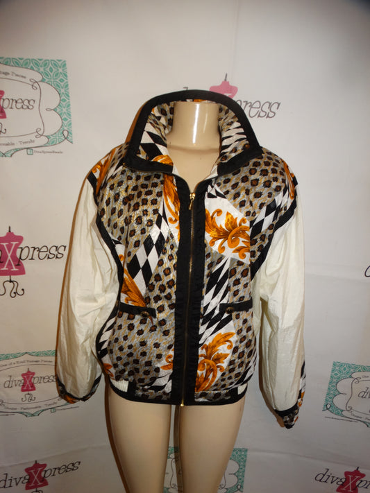Vintage East West Black/White Gold Bomber Jacket Size L