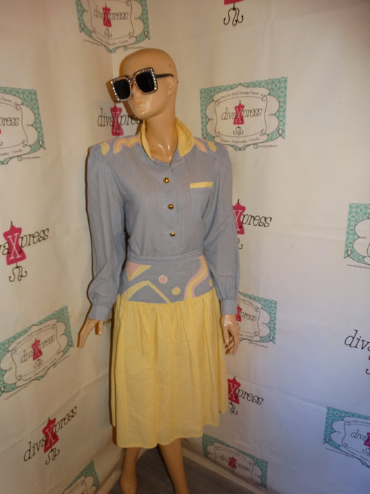 Vintage Levino Verna Blue/White Stripe Patch 2 Piece Skirt Set Size S