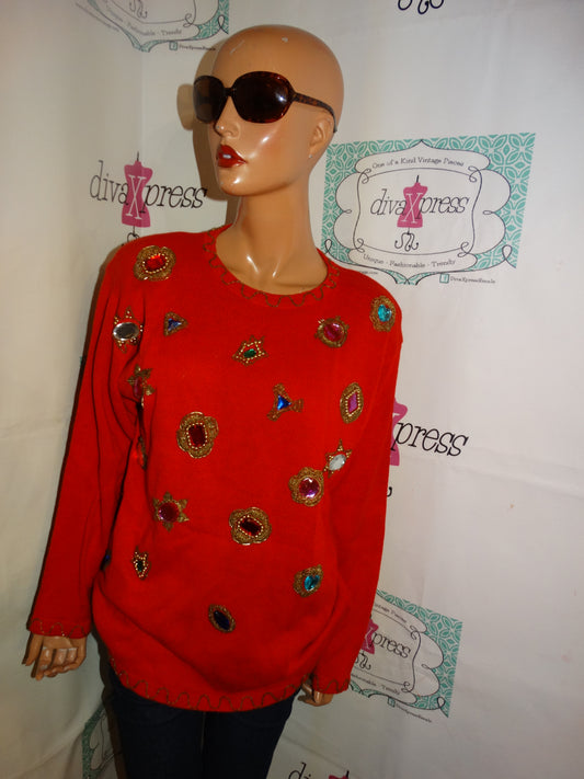 Vintage Victoria Harbour Red Beaded Sweater NWT Size XL