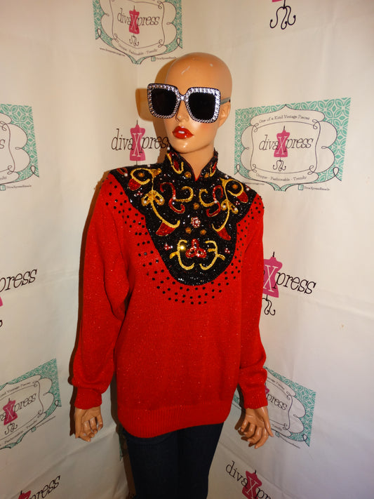 Vintage Eminment Red Heavy Sequins Sweater Size L
