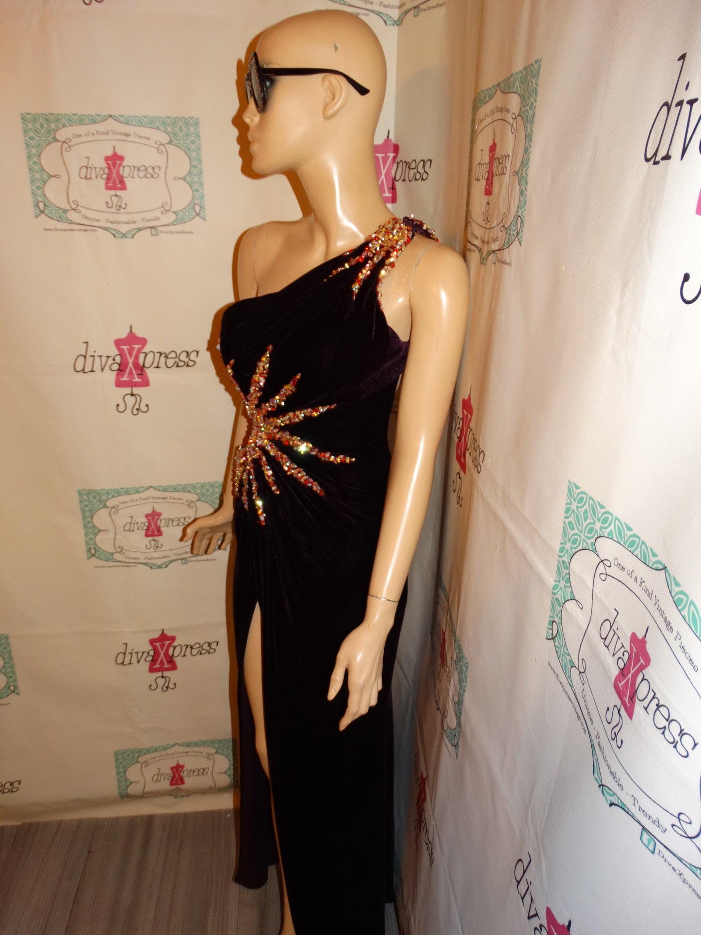 Vintage Jonathan Kayne Purple Beaded Dress Size S