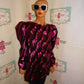 Vintage Pink/Black Metallic High Shoulder Blouse Size 1x