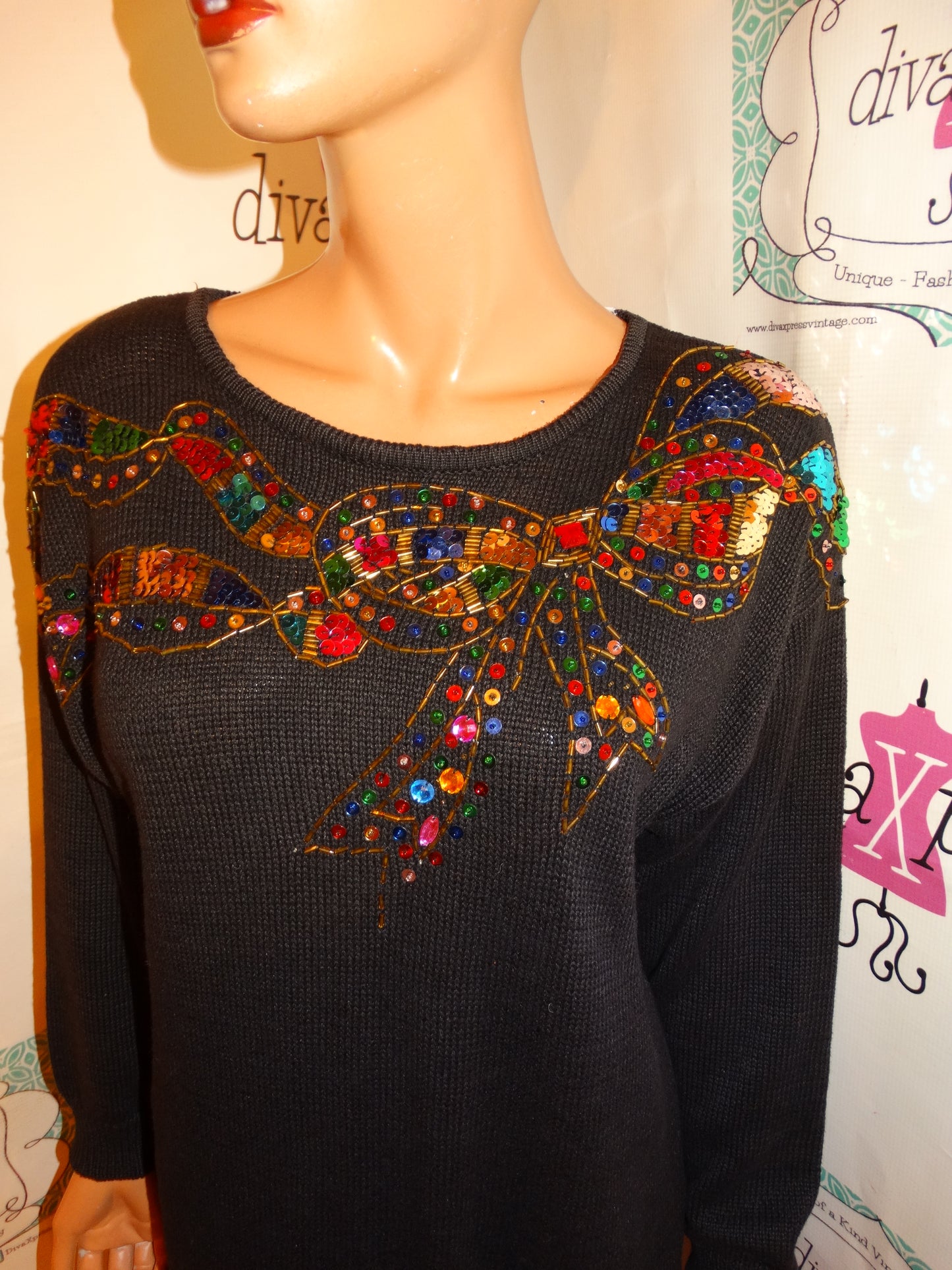 Vintage Trimmings Black Sequins Sweater Size 1x