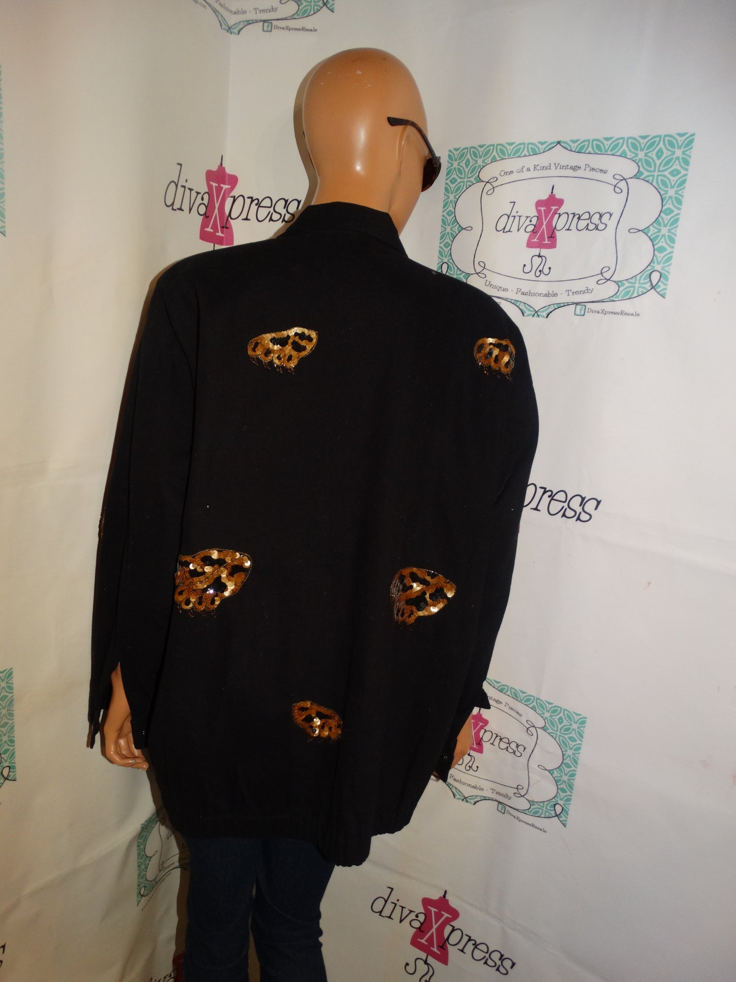 Vintage Modi Black/Tiger Sequins Jacket Size 2x