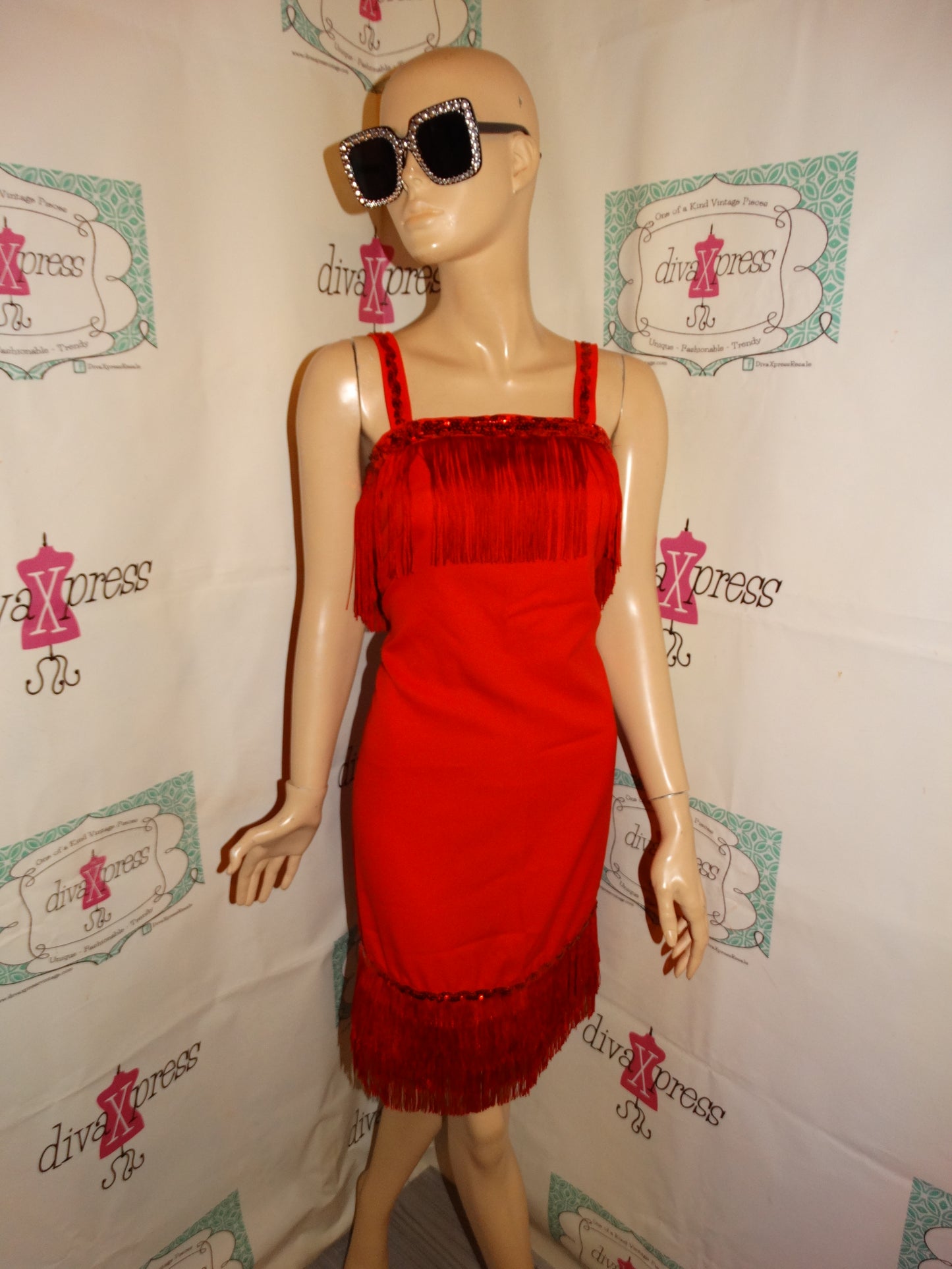 Vintage Red Sequins Shingle Dress Size S