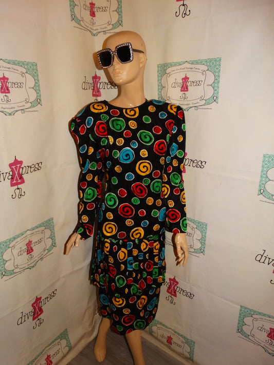 Vintage Julie Francis black Colorful Dress Size L