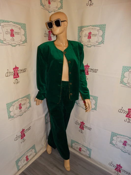 Vintage Tan Jay Velvet Green 2 Piece Pants Blazer Size 1x