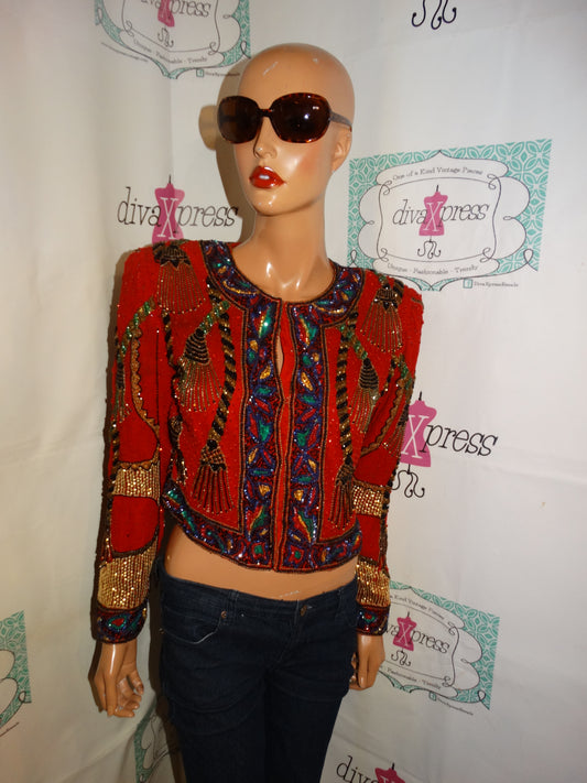 Vintage Lawrence Kazer Red Sequins Top/Blouse Size S