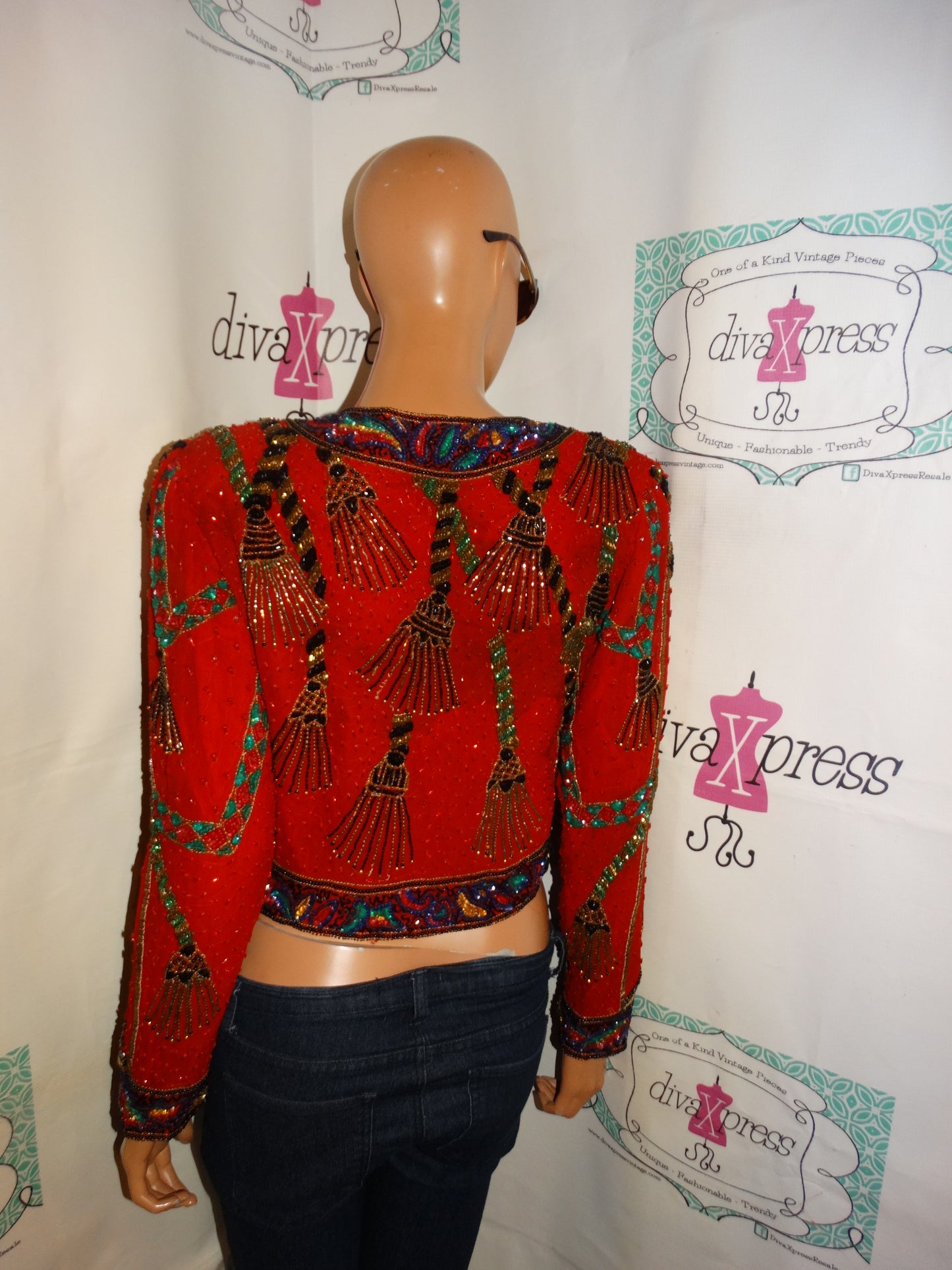 Vintage Lawrence Kazer Red Sequins Top/Blouse Size S