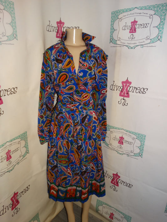 Vintage Schrader Blue Colorful Zodiac Dress Size 1x