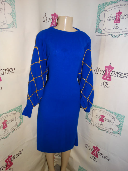 Vintage Rio Royal Blue Gold Chain Sweater Dress Size 2x