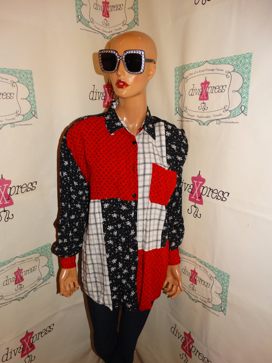 Vintage Krazy KAt Black/White Red Blouse Size XL
