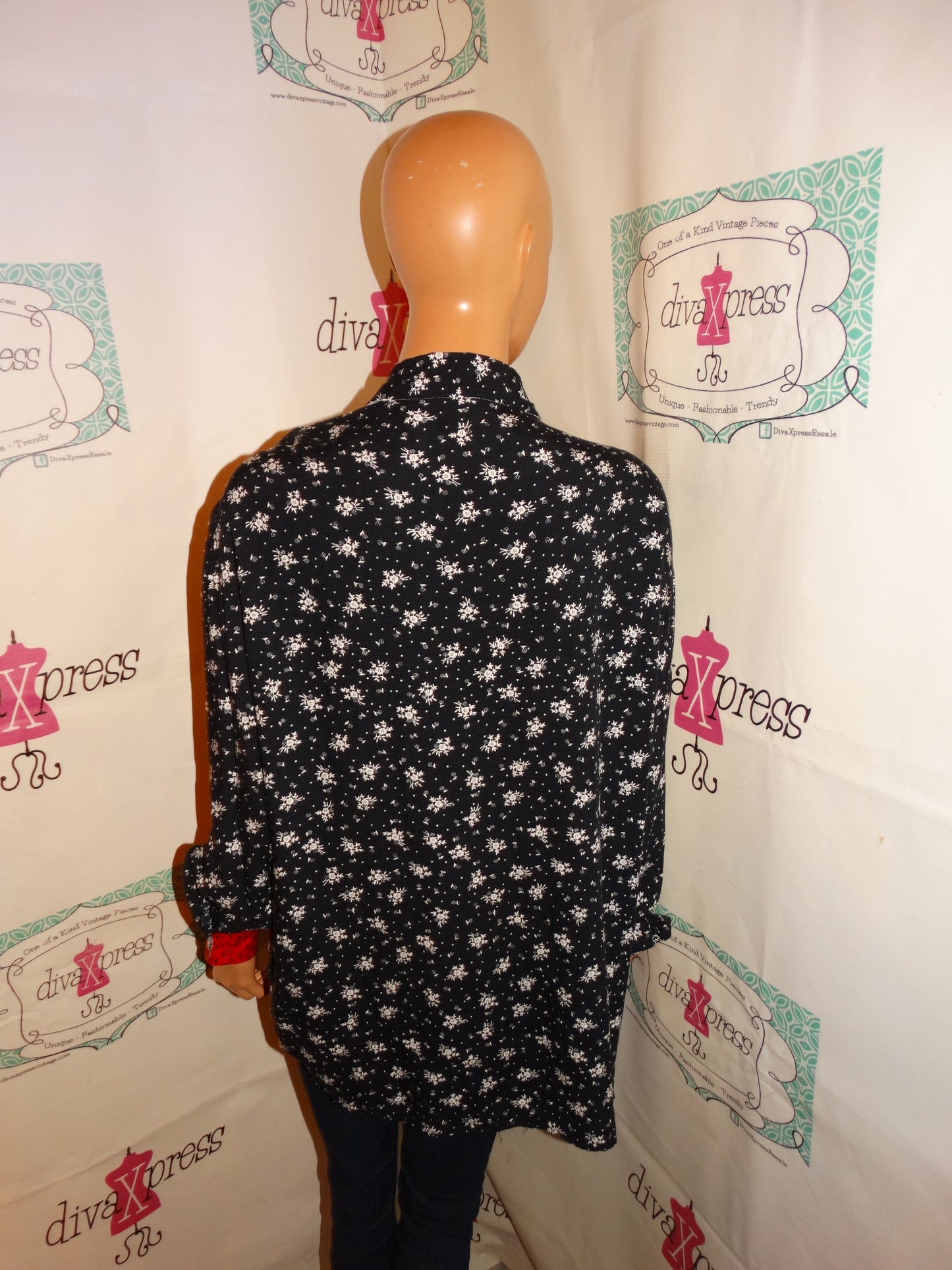 Vintage Krazy KAt Black/White Red Blouse Size XL