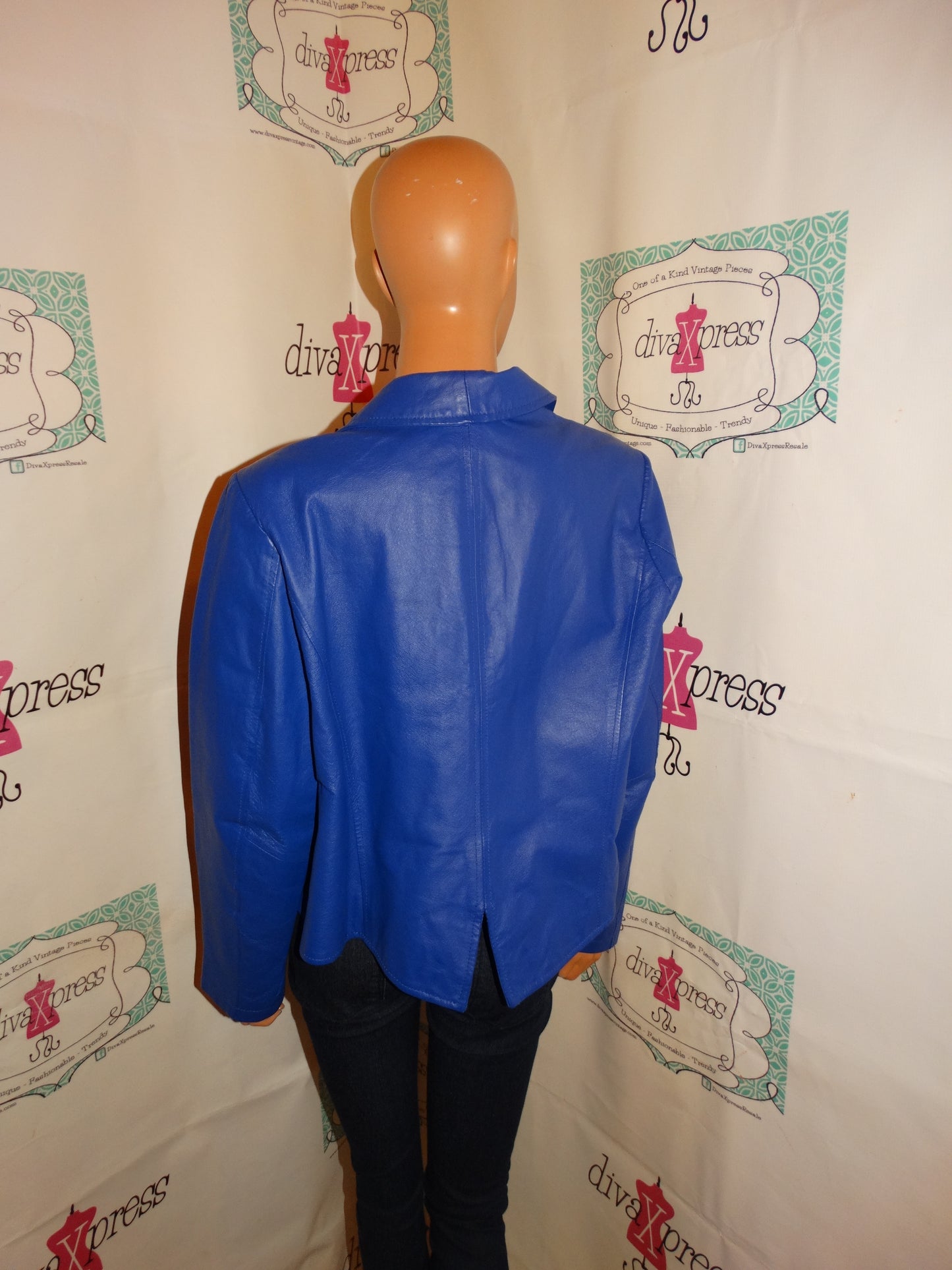 Vintage Jessica London Blue Leather Jacket Size 1x
