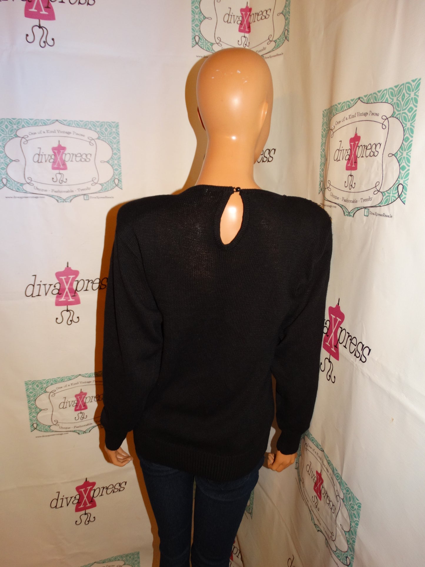 Vintage Lindsey Blake Black Sequins Sweater Size L