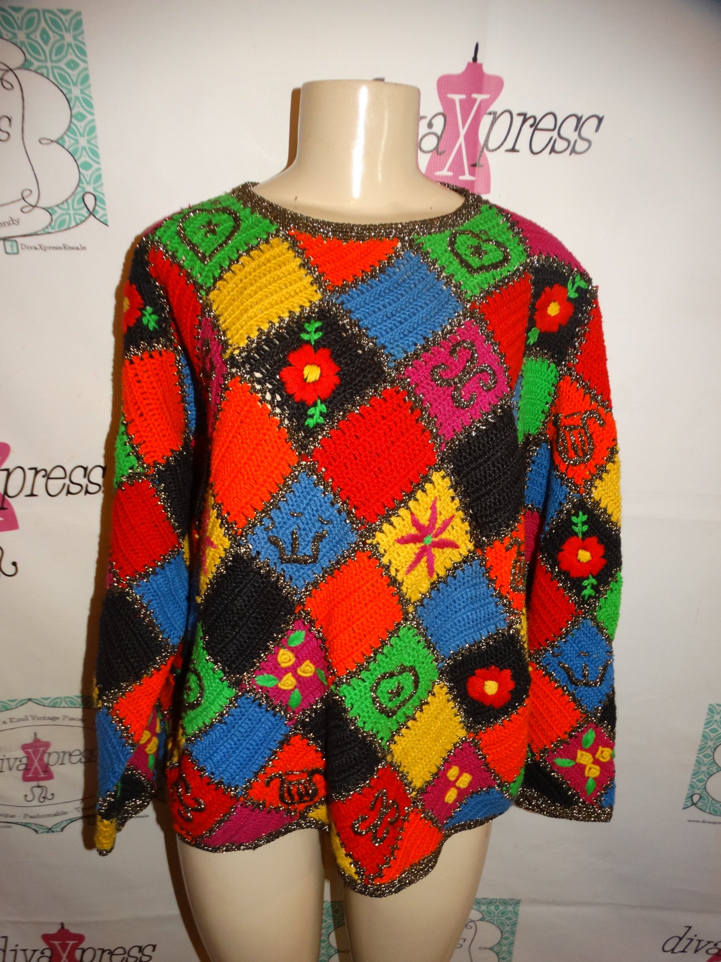 Vintage Jennifer reed Colorful Sweater Size XL