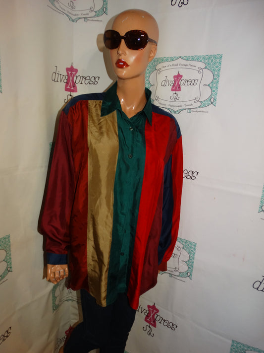 Vintage Stut Collection Green/Burgundy/ Tan Color block Top Size 1x