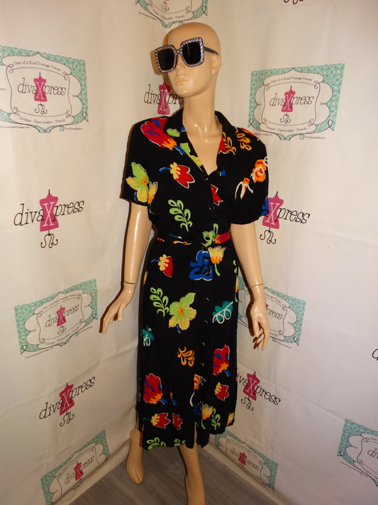 Vintage Sag Harbor Black Colorful 2 Piece Skirt Set Size L