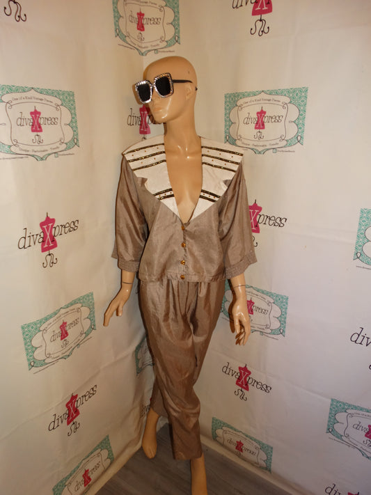 Vintage Park Place Tan/ Cream 2 Piece Pant Set Size L