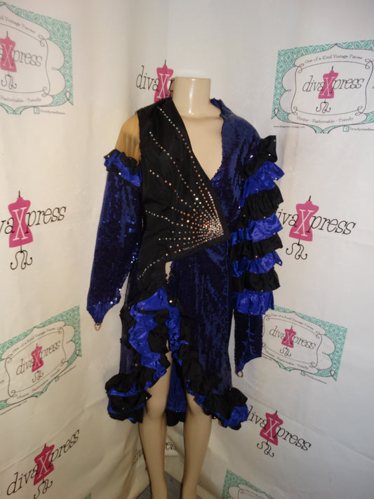 Vintage Purple and Black Sequins/Ruffle Dress/Dress Size M
