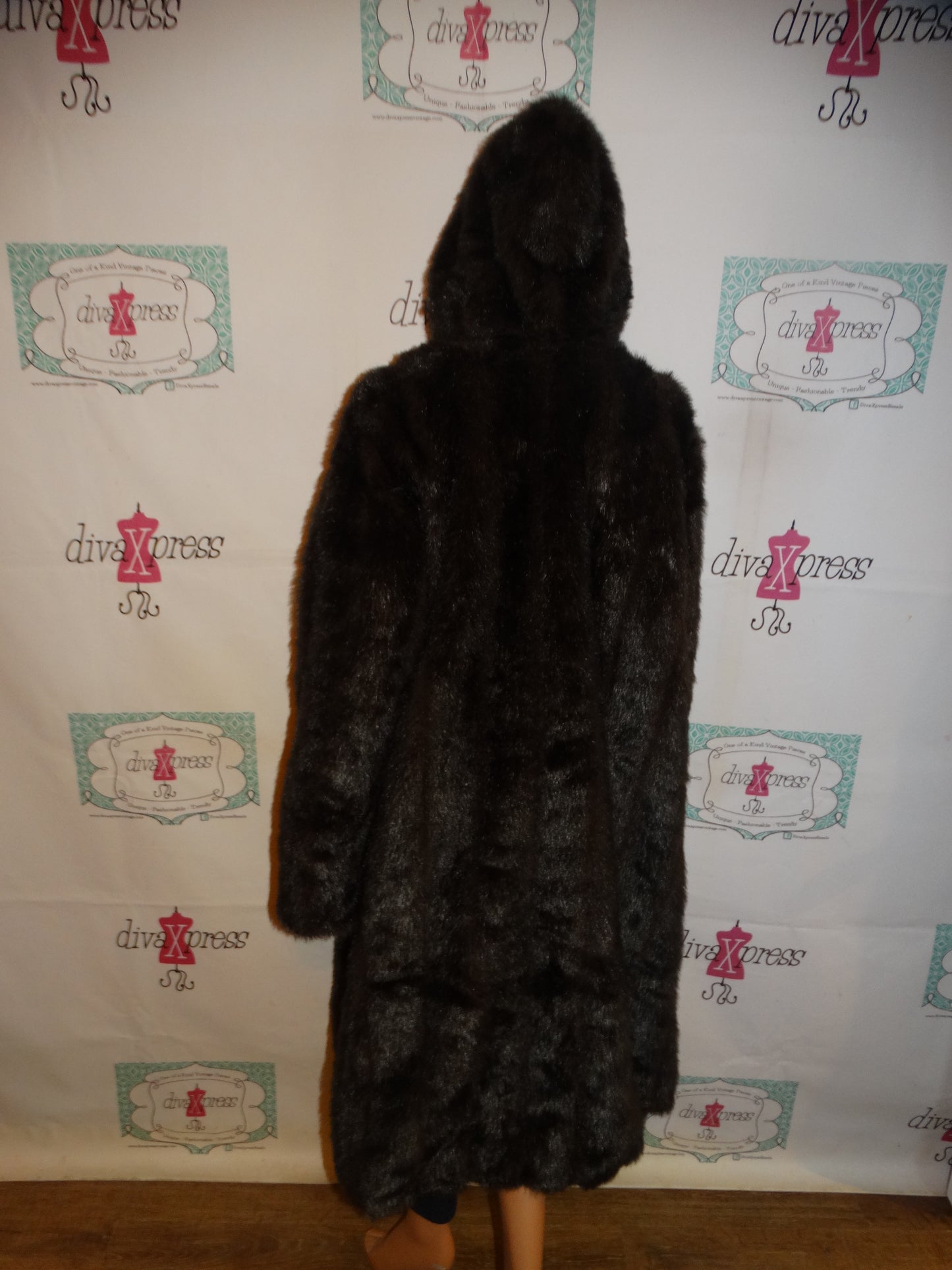 Vintage Roman Brown Faux Fur Coat with Hood Size 2x