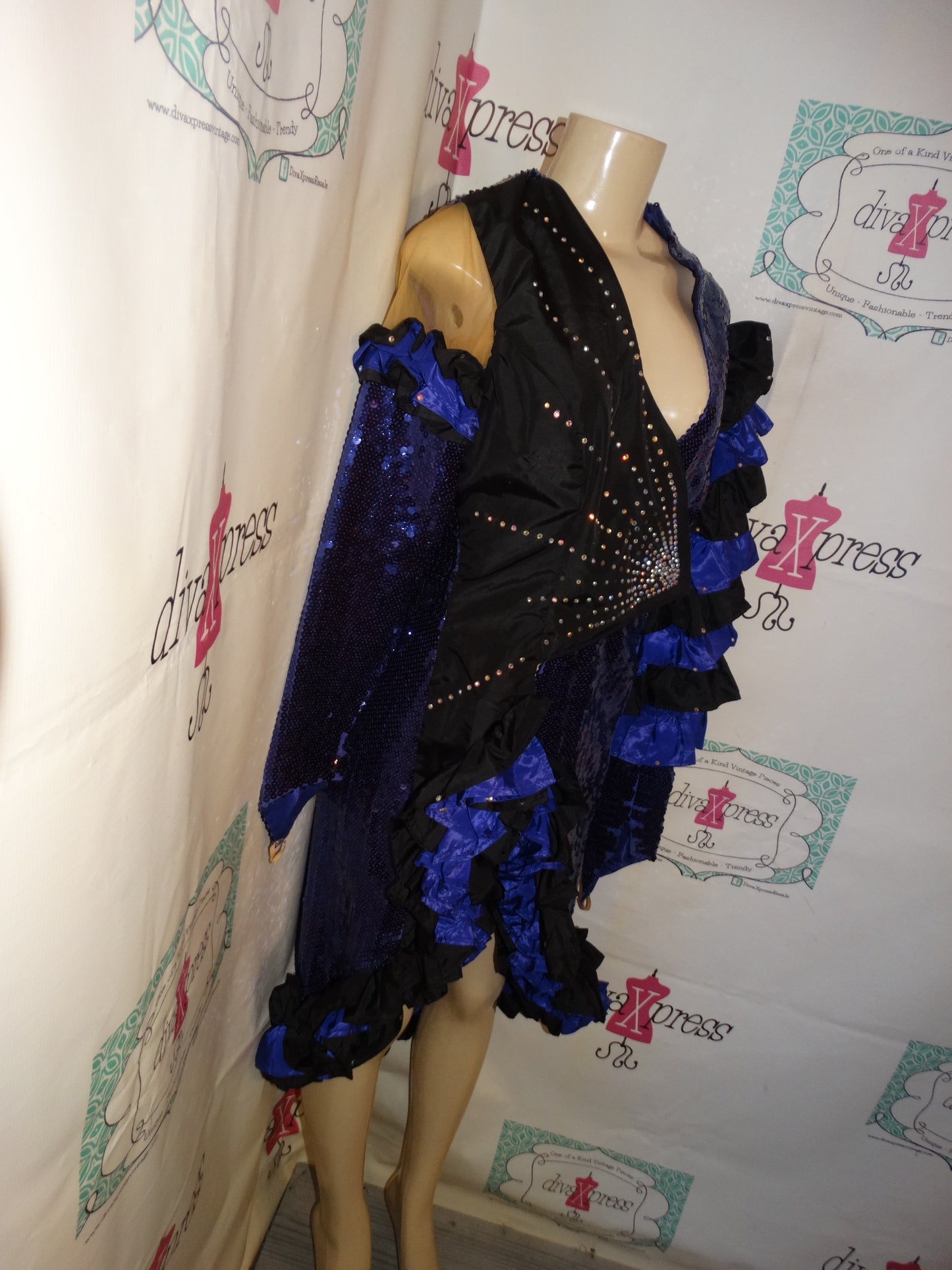 Vintage Purple and Black Sequins/Ruffle Dress/Dress Size M