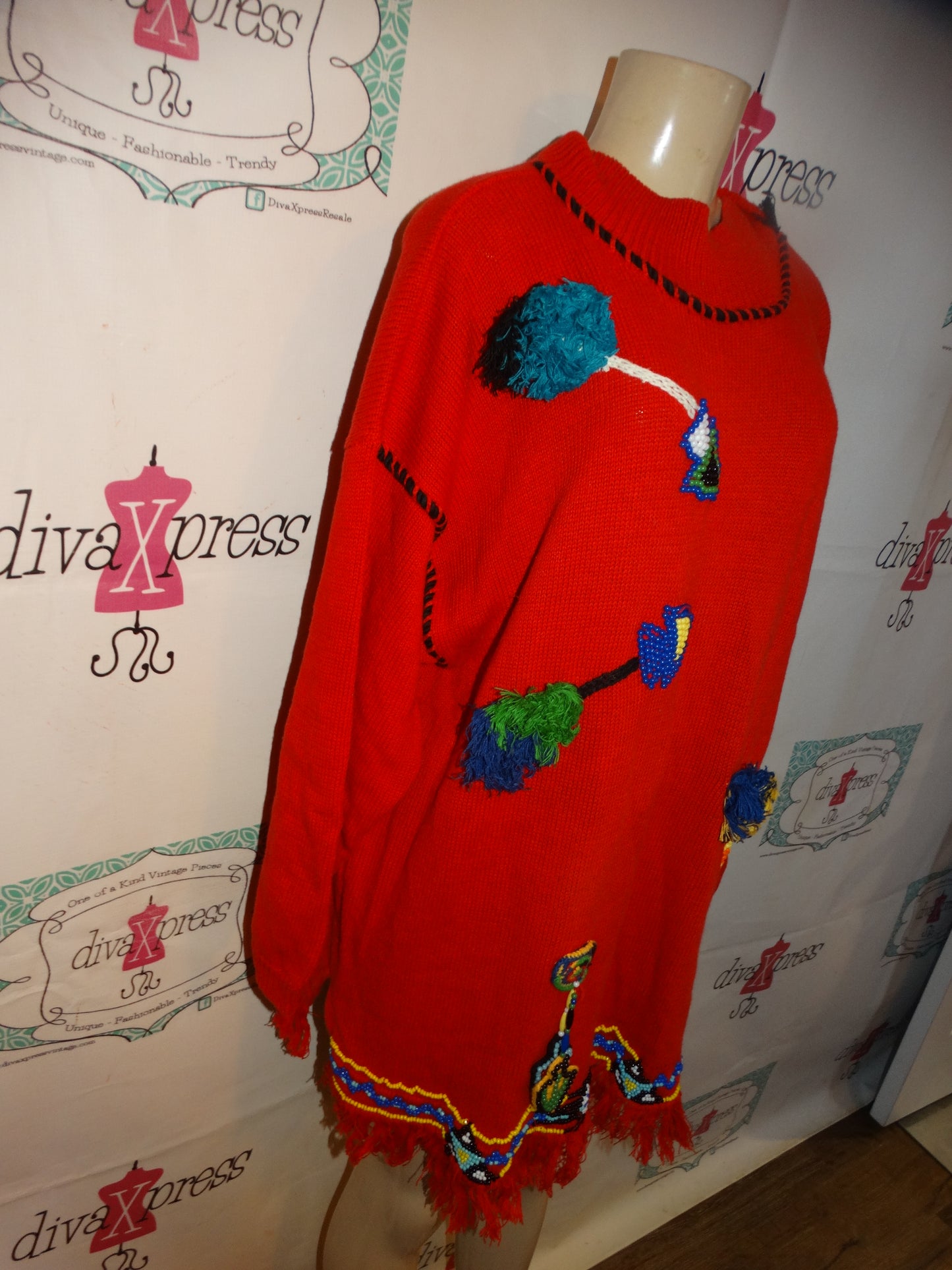 Vintage Victoria Jones Red Colorful Sweater Size 2x