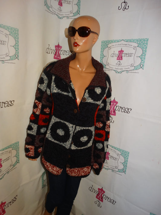 Vintage The Territory Ahead Blue/Orange Burgundy Sweater Size XL