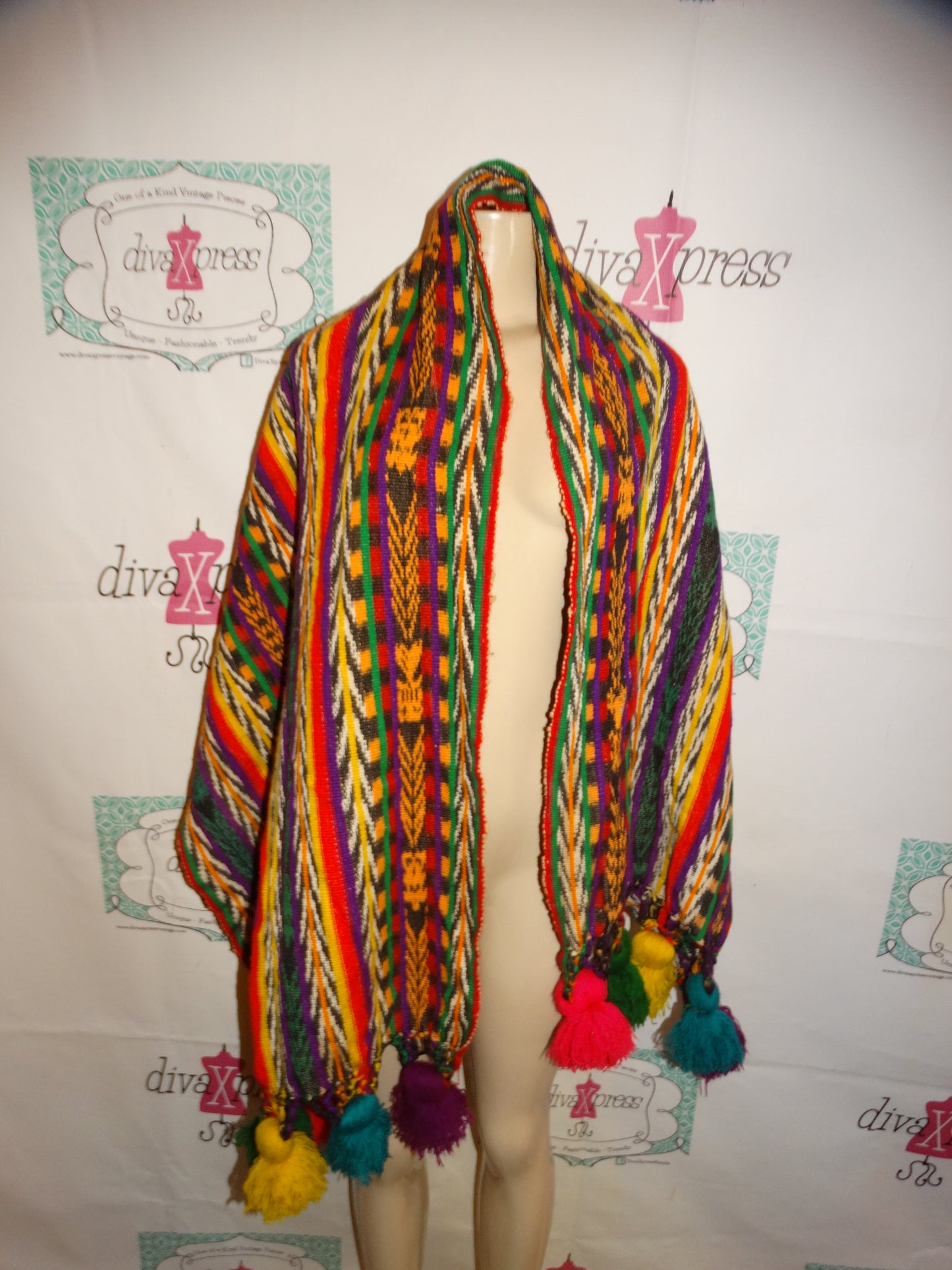 Vintage Colorful Wool Scarf Size XL