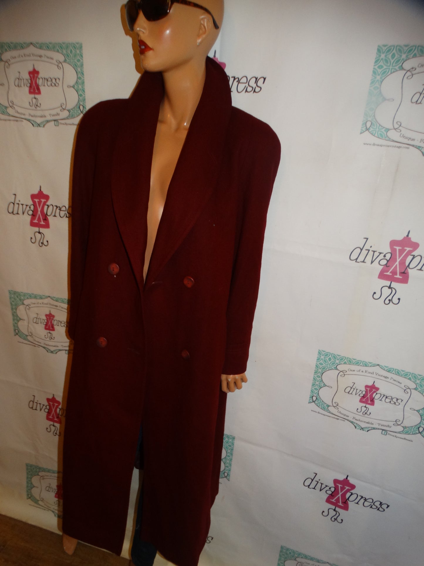 Vintage Holly Deb Burgundy Long Wool Coat Size XL