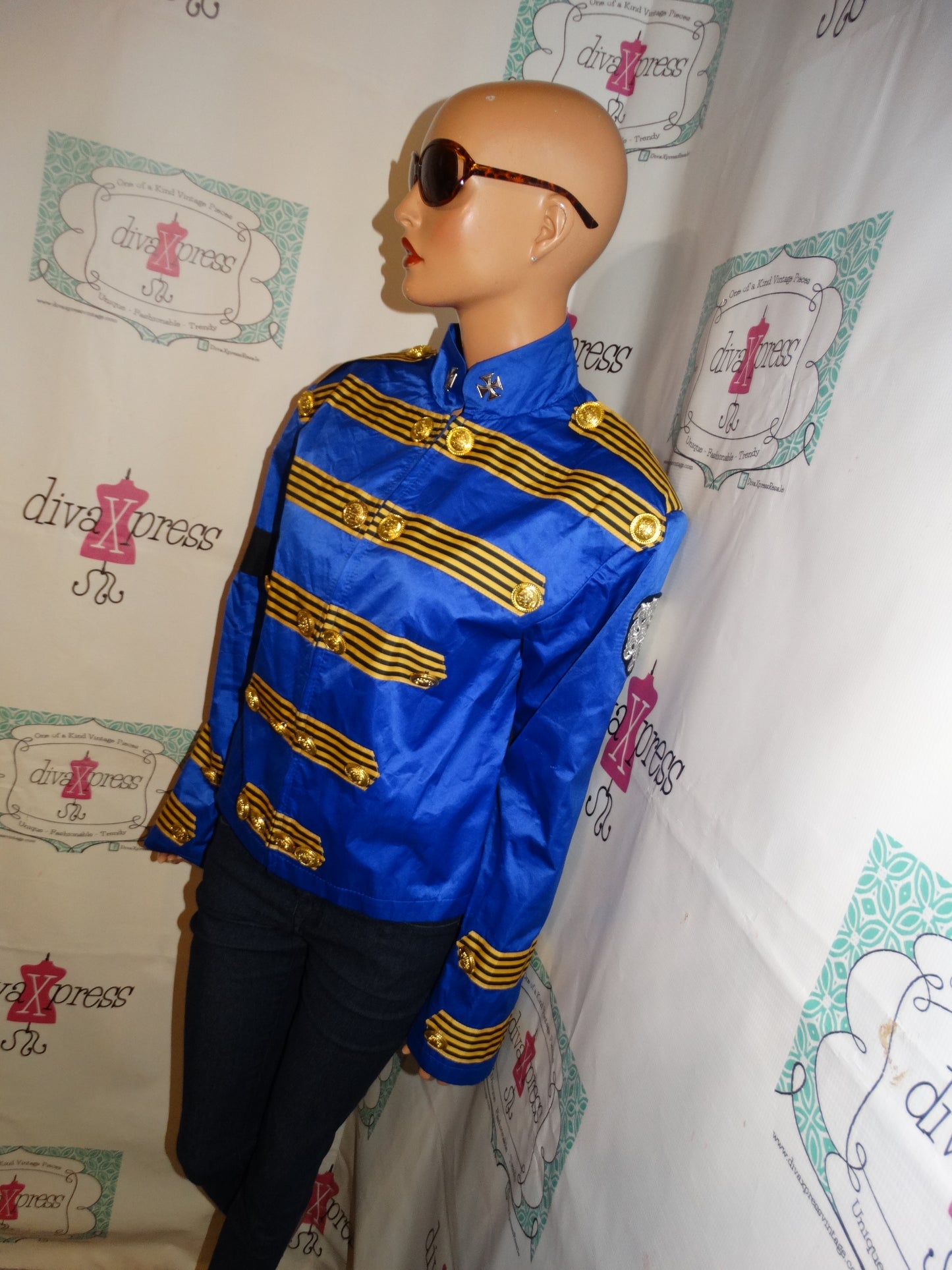 Vintage Royal Blue/Gold Marching Band Style Jacket Size M