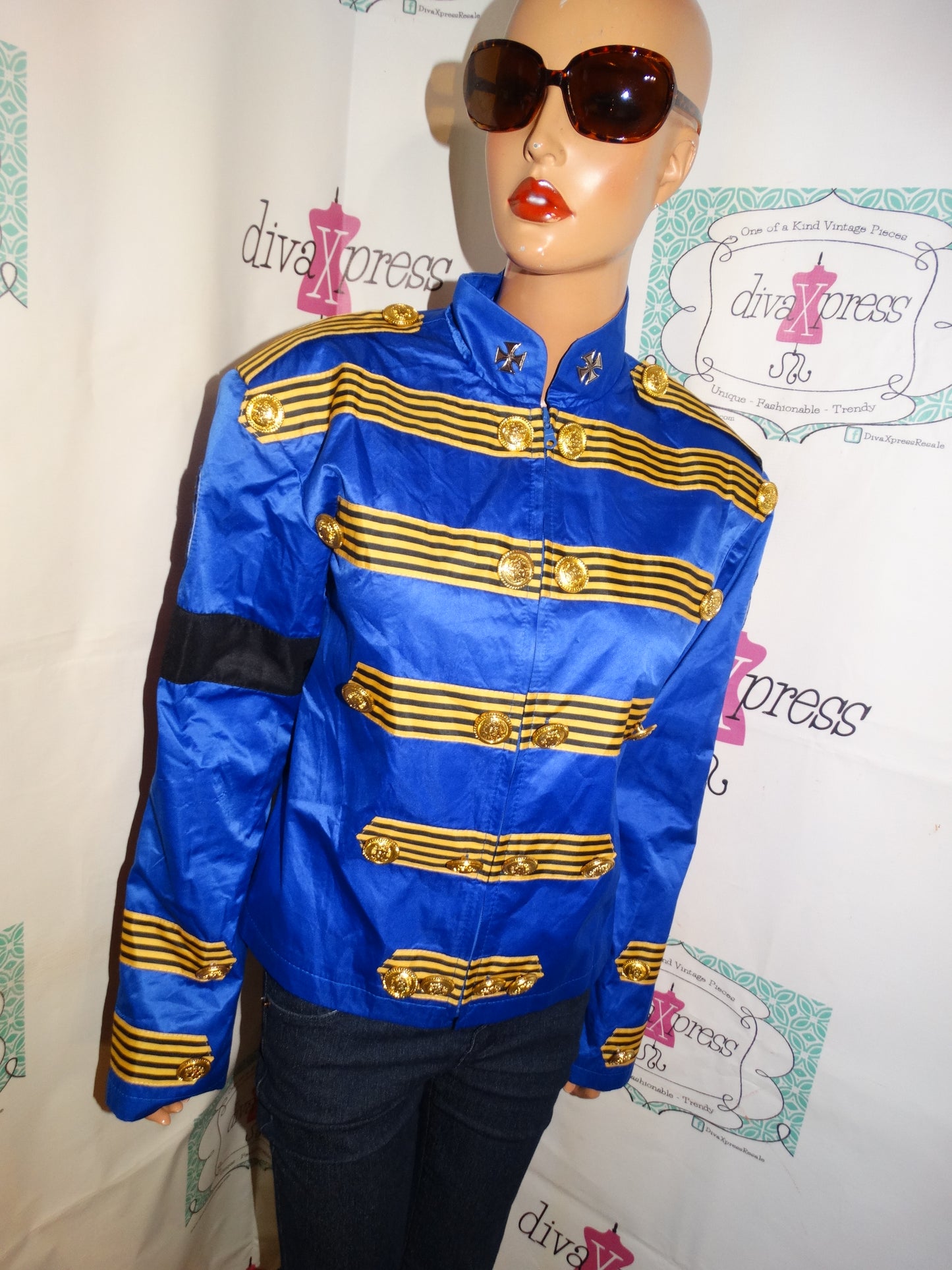 Vintage Royal Blue/Gold Marching Band Style Jacket Size M