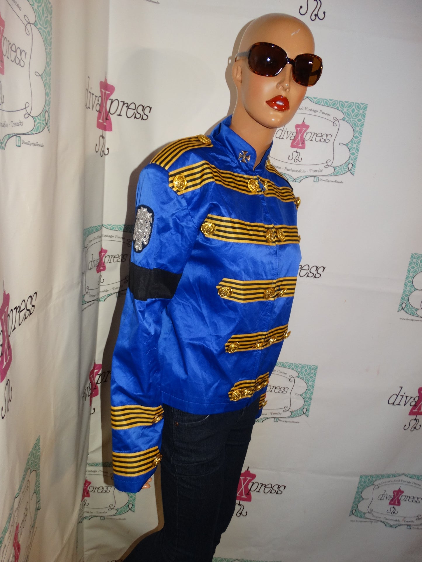 Vintage Royal Blue/Gold Marching Band Style Jacket Size M