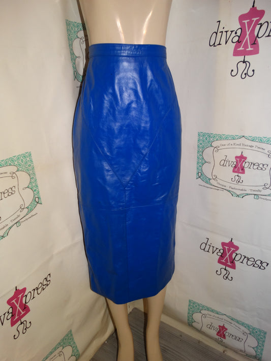 Vintage G I LL Royal Blue Leather Skirt Size L
