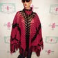 Vintage Pink/Black Poncho Size  1 Size Fits All